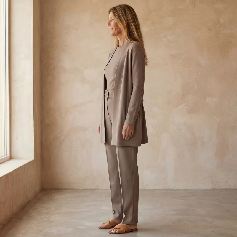3 Piece Set Women Open Front Cardigan With Slim Fit Pants - Image 7