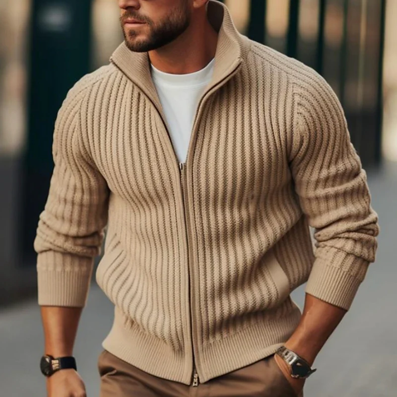 Aaron – Men's Long Sleeve Cardigan with Zipper Closure - Image 5