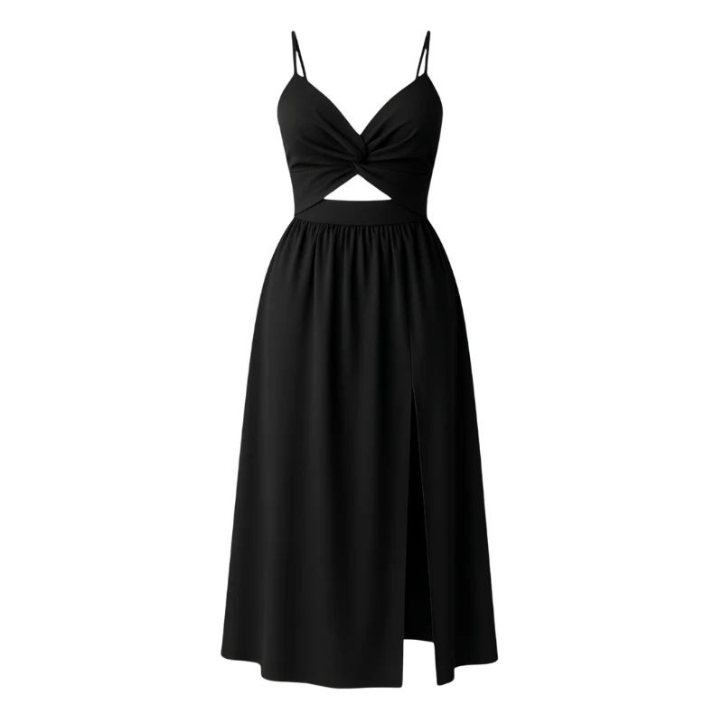 Abigail – Women's midi dress with thin straps and side slit
