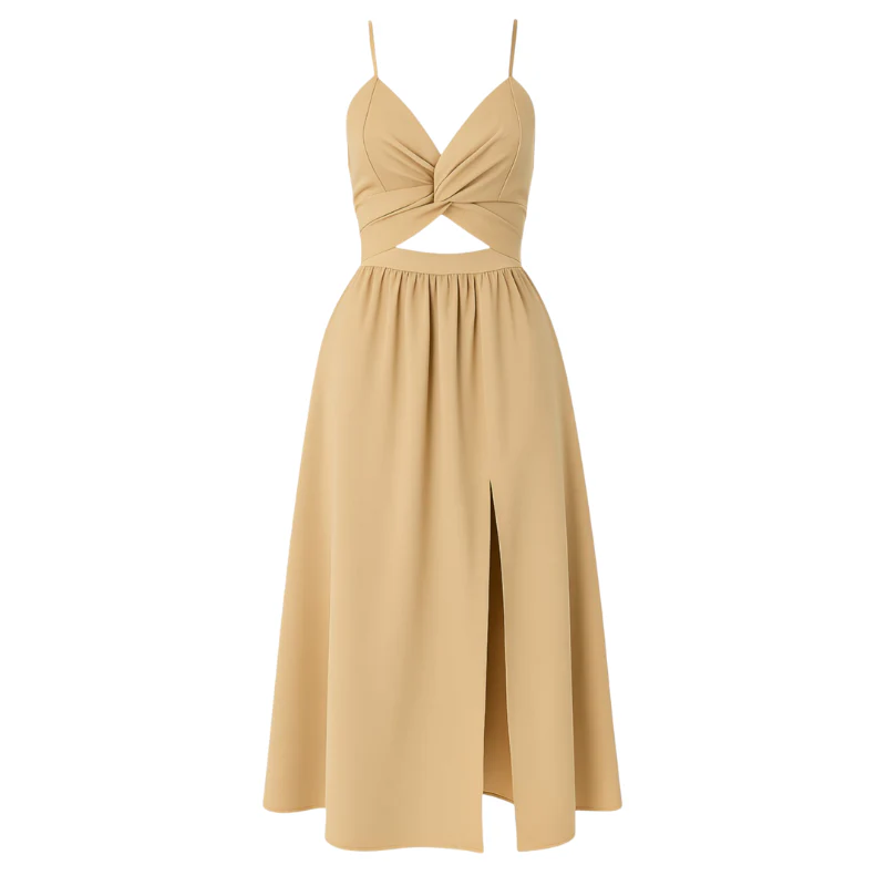 Abigail – Women's midi dress with thin straps and side slit - Image 6