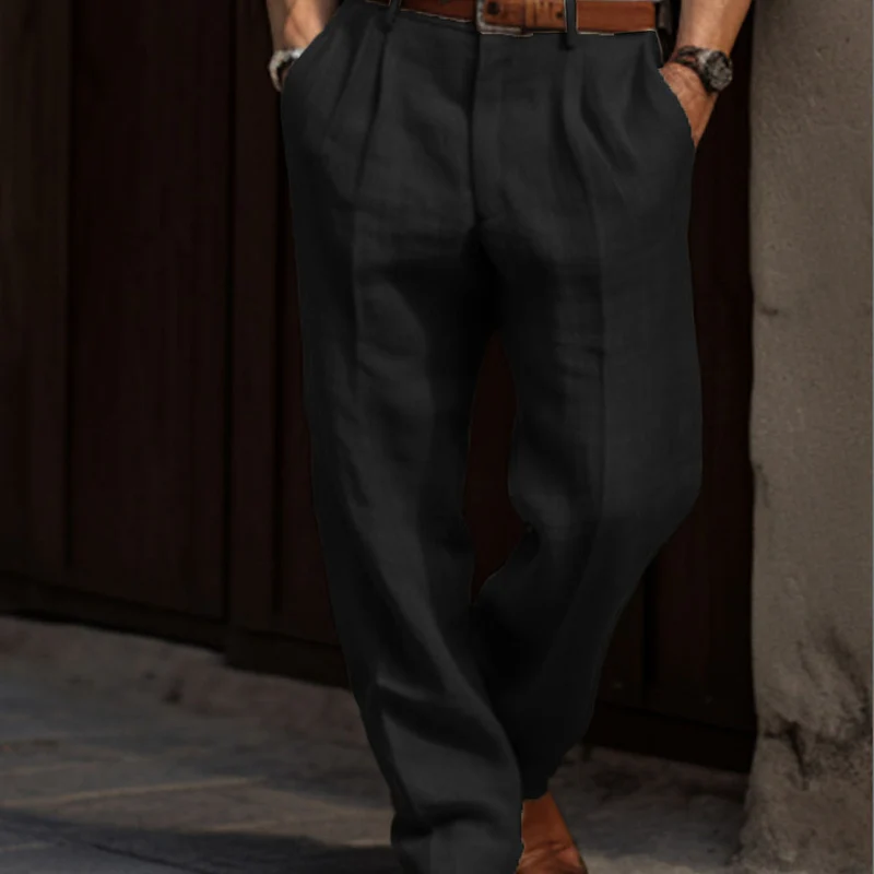 Adam – High-Waisted Long Linen Pleated Trousers - Image 3