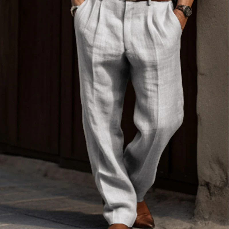 Adam – High-Waisted Long Linen Pleated Trousers - Image 5