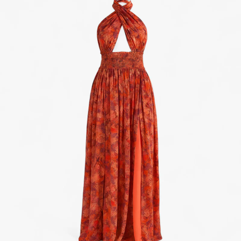 Alice – Women's long sleeveless floral print dress with side slit - Image 4