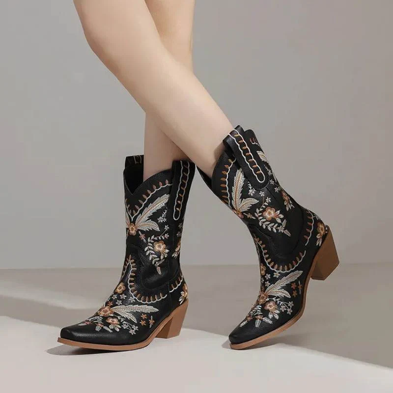 Amelia – Women's high ankle boots floral print with block heel - Image 5