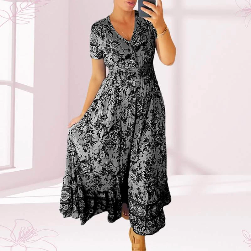 Amelia – Women's long dress with short sleeves and floral print - Image 9