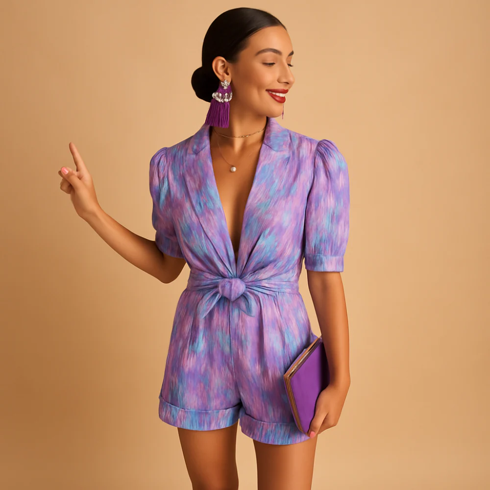 Annalena – Jumpsuit with V-neck, Waist Belt & Short Sleeves - Image 3