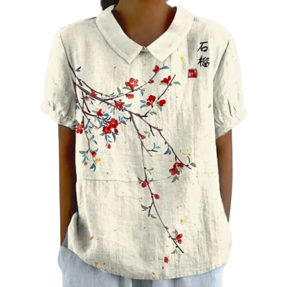 Annelies – Printed Blouse, Short Sleeves, and Round Collar - Image 4