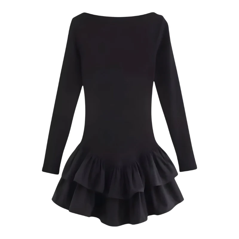 Aria – Women's short dress with long sleeves and round neckline