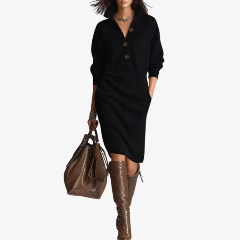 Arlena – Women's Sweater with Stand-Up Collar & Button Closure - Image 2