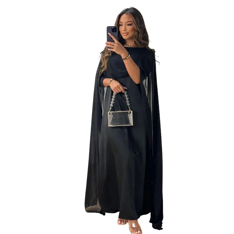 Astrid – Long Dress with Shawl Sleeves and Round Neck - Image 3