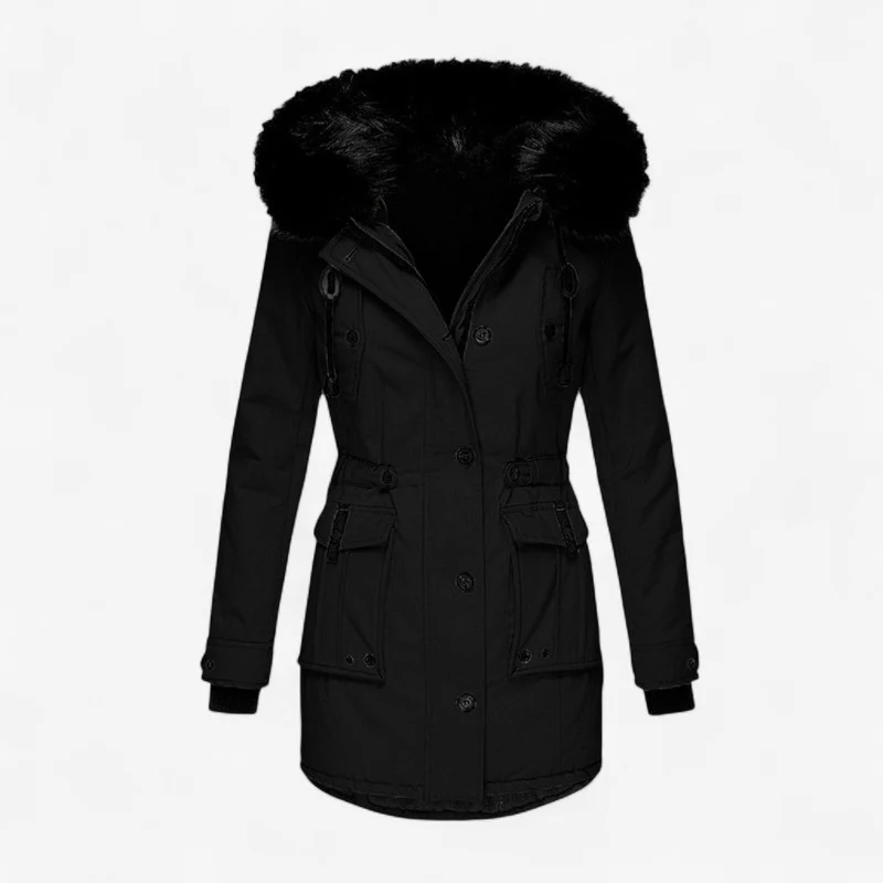 Aurora – Long Coat with a Standard Collar and Button Closure