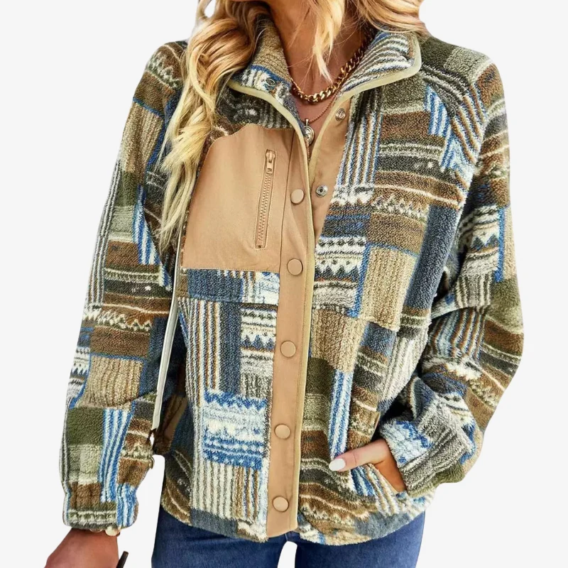 Ava – Long Sleeve Jacket With Zipper Pocket And Button Closure - Image 3