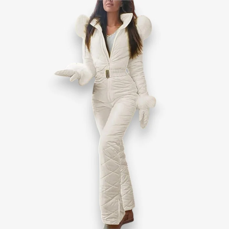 Ava – Women's Long Sleeve Overall with Belt and Fur Collar - Image 2