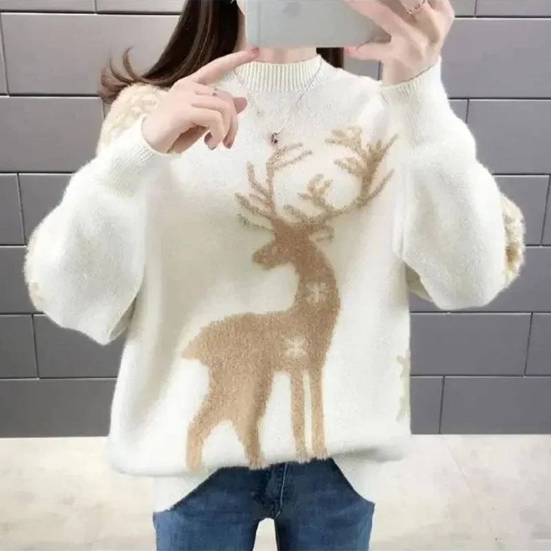 Ava – Women's Long Sleeve Sweater with Deer-Inspired Print - Image 4