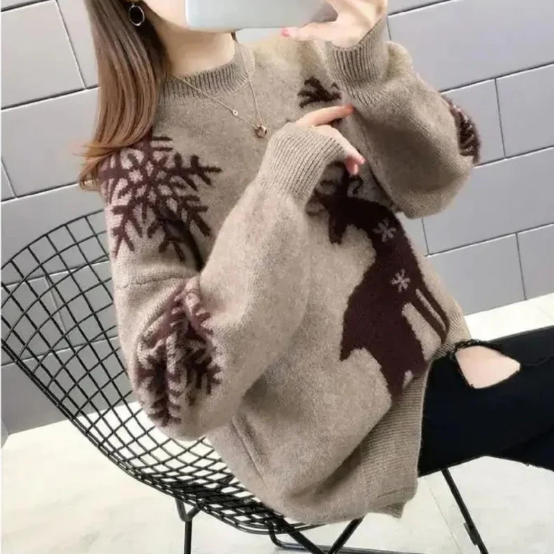 Ava – Women's Long Sleeve Sweater with Deer-Inspired Print - Image 5