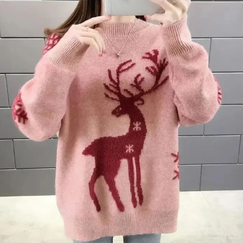 Ava – Women's Long Sleeve Sweater with Deer-Inspired Print - Image 7