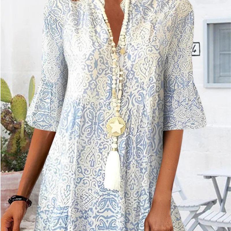 Aveline – Women's Mini Dress Floral Print with V-Neck and Short Sleeves - Image 2