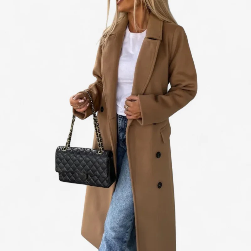 Bella – Women's Long Coat with Button Fastening and Pockets - Image 4