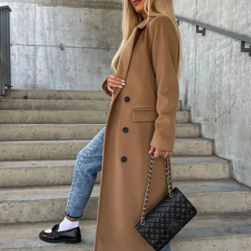 Bella – Women's Long Coat with Button Fastening and Pockets - Image 7