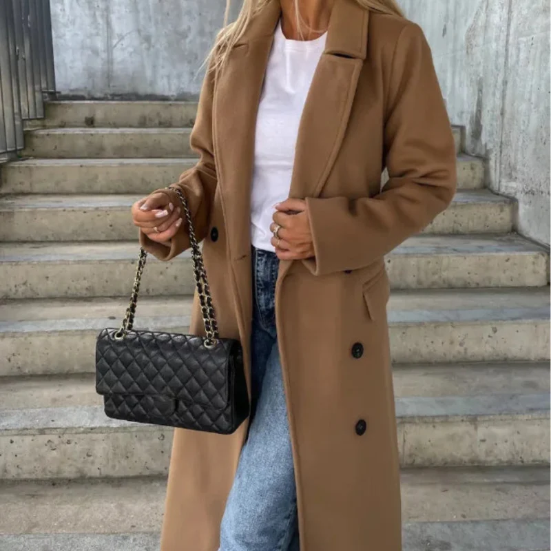 Bella – Women's Long Coat with Button Fastening and Pockets - Image 8