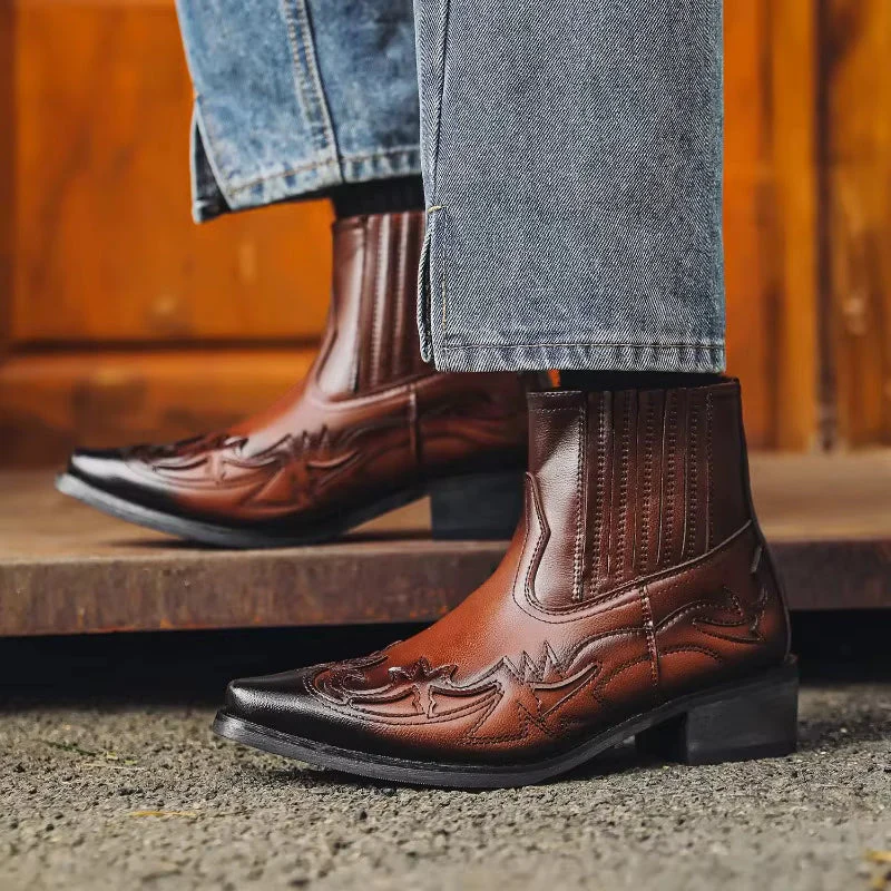 Borrin – Cowboy Ankle Boots with Pointed Toe - Image 7
