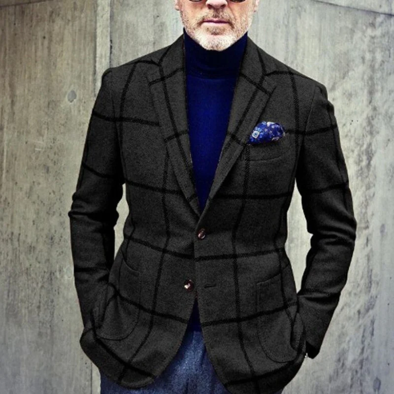 Brian – Long Sleeve Jacket with Down Collar and Check Pattern - Image 4