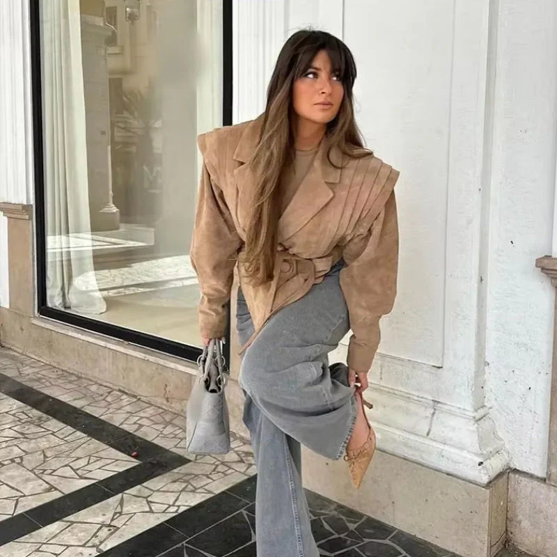 Charlotte – Long Coat with Notched Collar and Adjustable Belt - Image 4