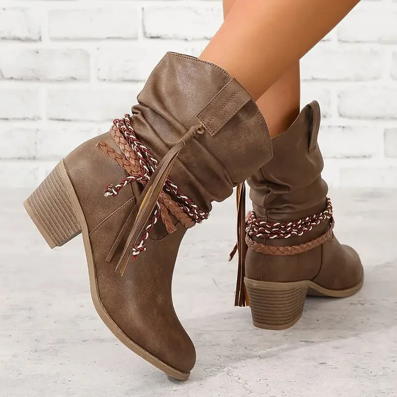 Chloe – Round Toe Boots with Braided Details - Image 2