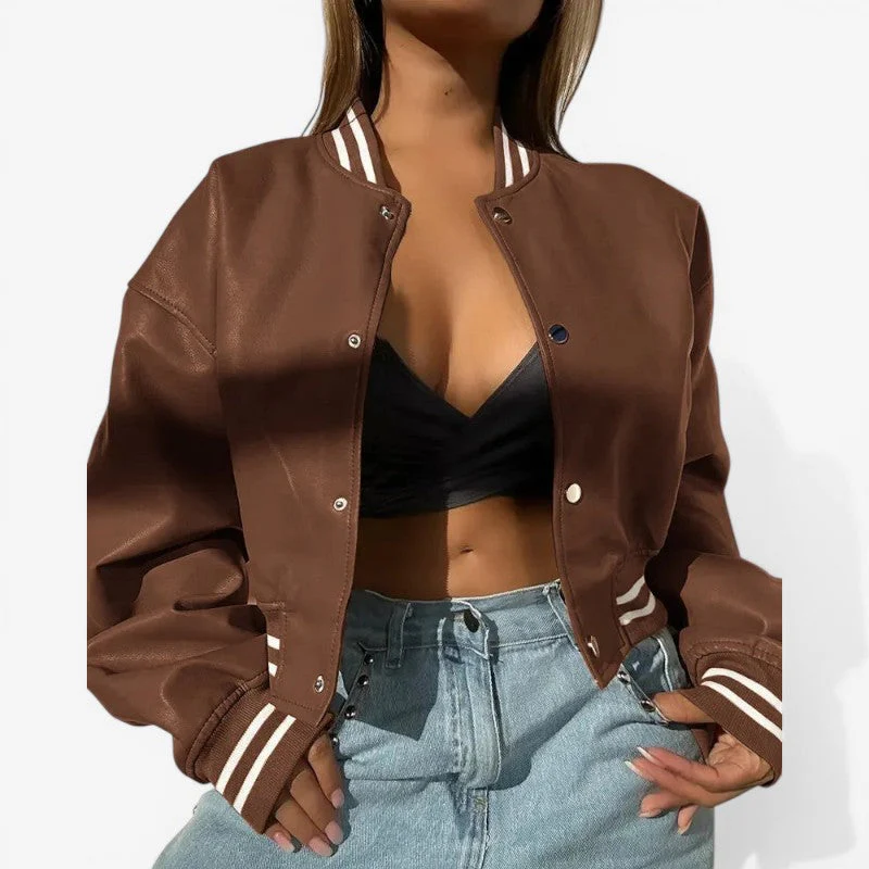 Women’s Cropped Leather Jacket - Image 5