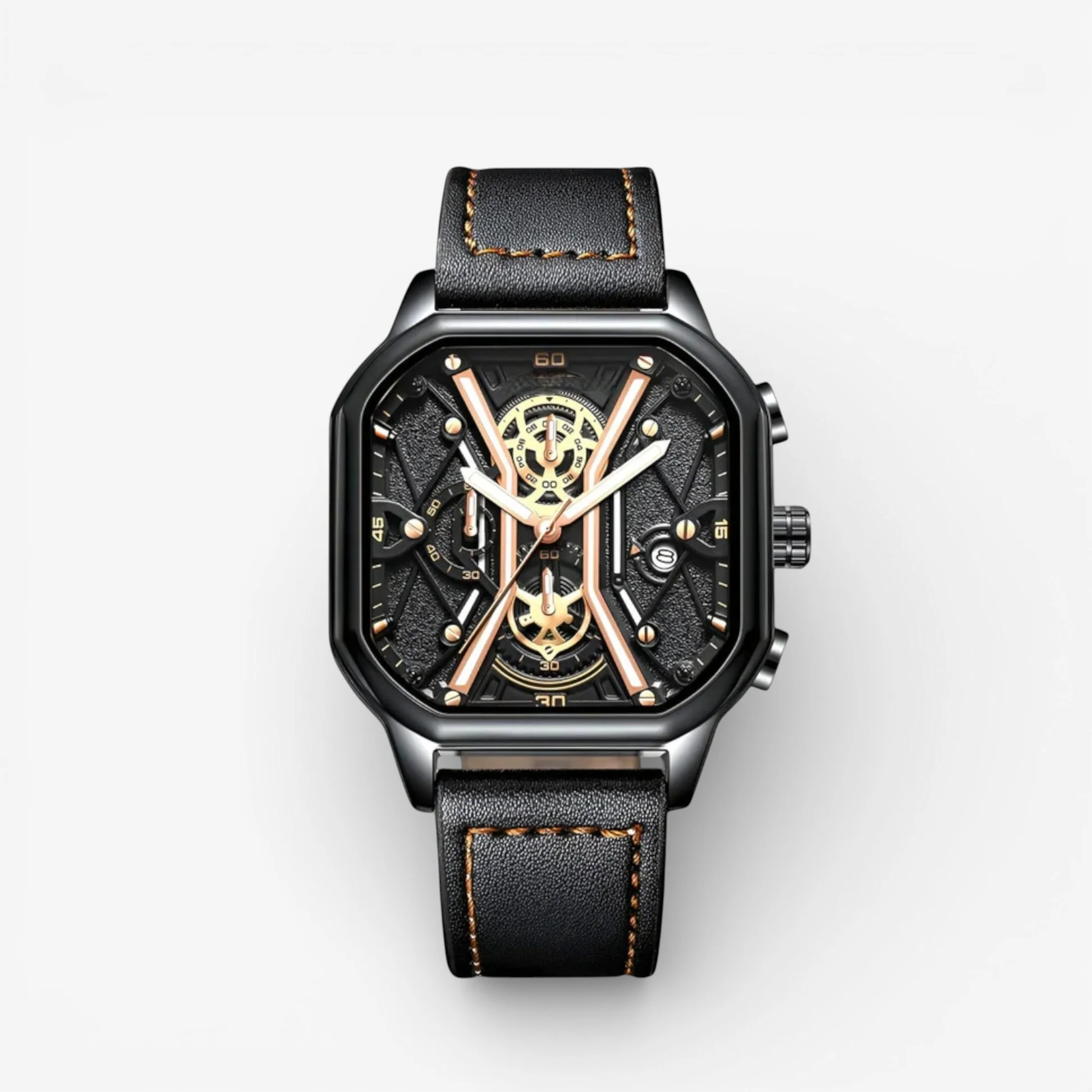 David – Square Watch with Chronograph and Adjustable Strap