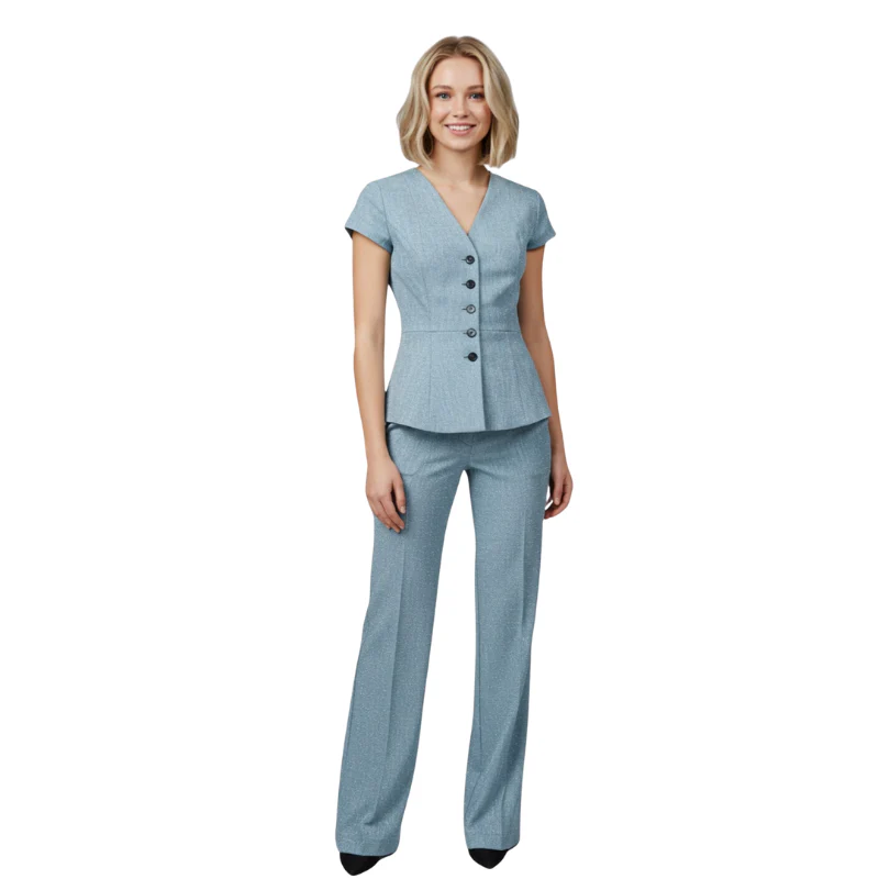 Elena – Women's 2-piece set with V-neck top and flared trousers
