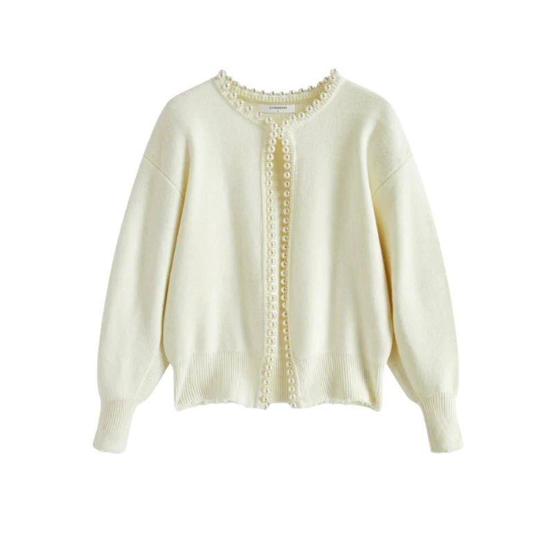 Eliana – Long-Sleeved Cardigan + Round Neck and Pearl Accents