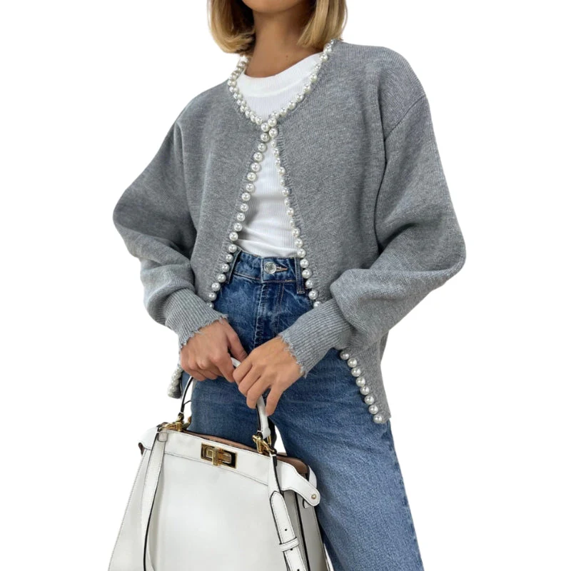 Eliana – Long-Sleeved Cardigan + Round Neck and Pearl Accents - Image 2