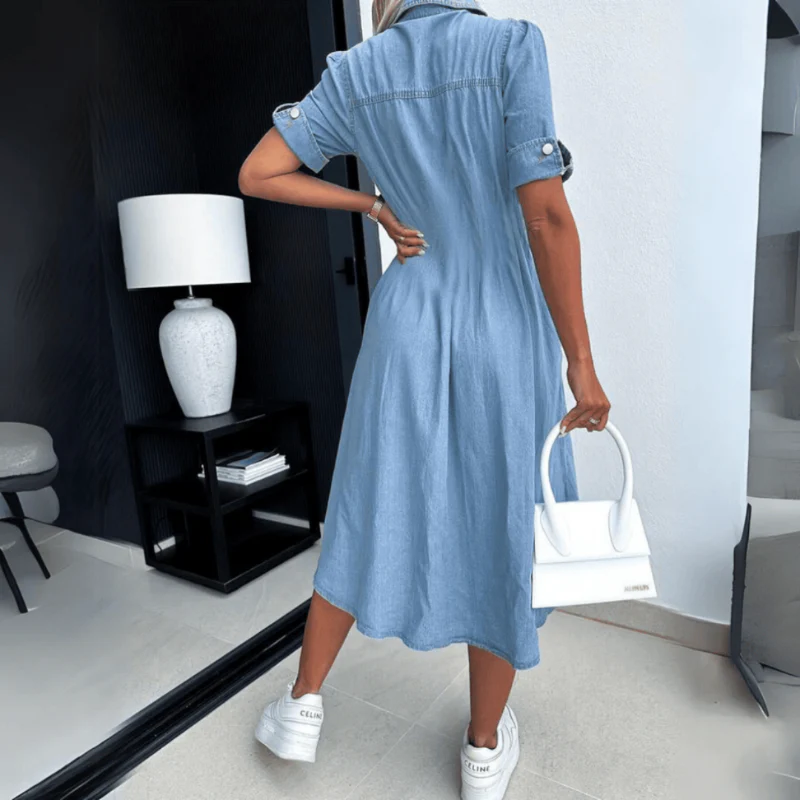 Elizabeth – Midi Dress with Collar, Buttons, and Pockets made of Polyester - Image 4