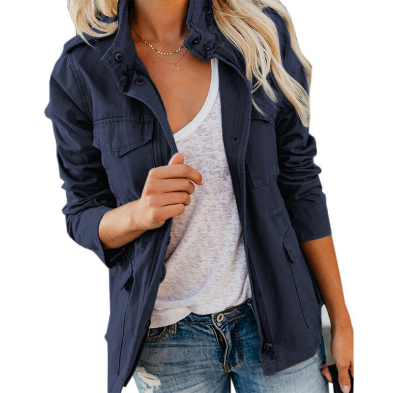 Ellie – Mid-length Coat with Zip, Long Sleeves & Front Pockets - Image 3