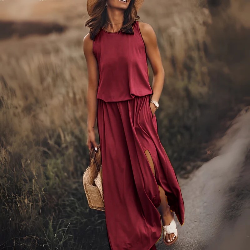 Elsie – Women's long off-shoulder dress with round neckline and side slit - Image 10