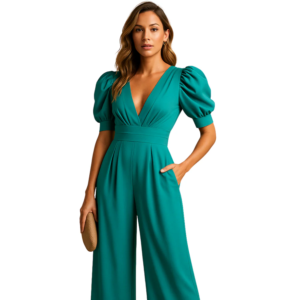 Emilia – Jumpsuit with V-neck and Short Sleeves - Image 4