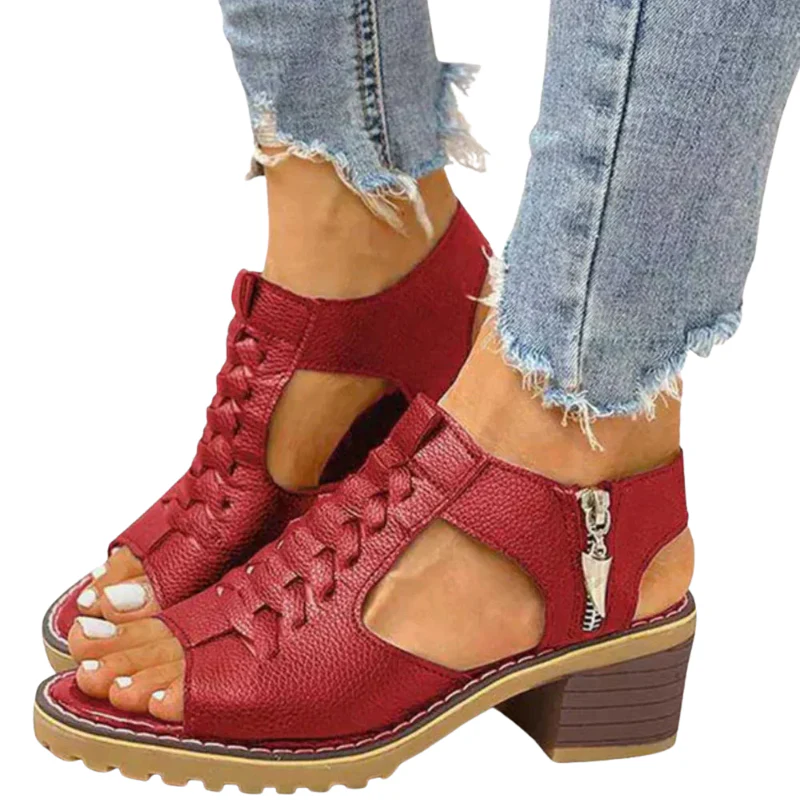 Emily – Women's chunky sandals with square heel and side zip - Image 4