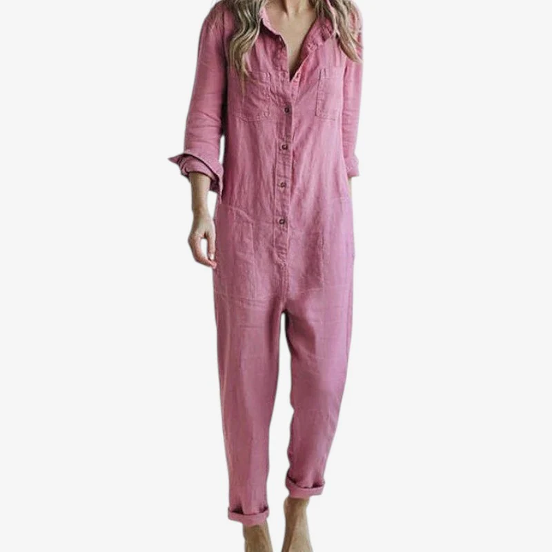 Emily – Jumpsuit with Long Sleeves, Collar, and Multiple Pockets - Image 2