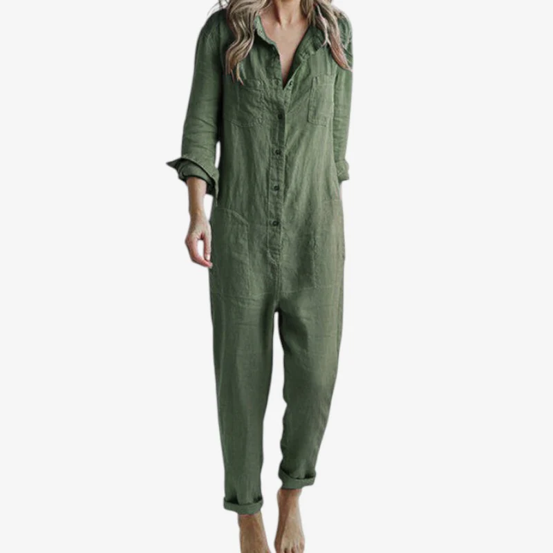 Emily – Jumpsuit with Long Sleeves, Collar, and Multiple Pockets - Image 3