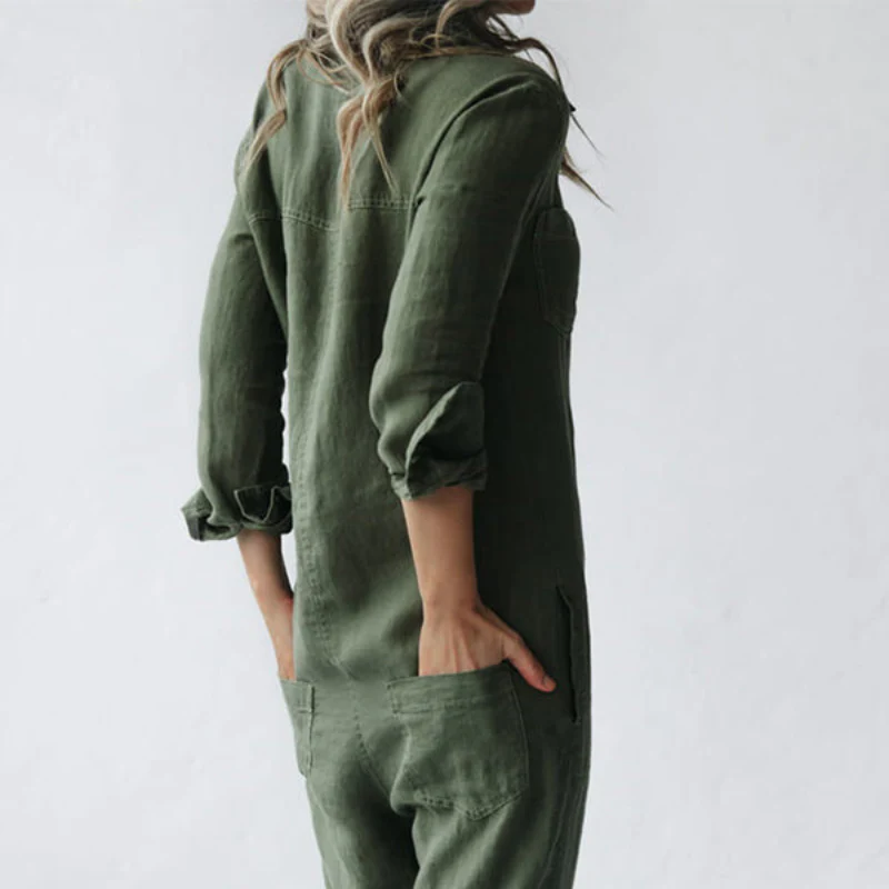 Emily – Jumpsuit with Long Sleeves, Collar, and Multiple Pockets - Image 4