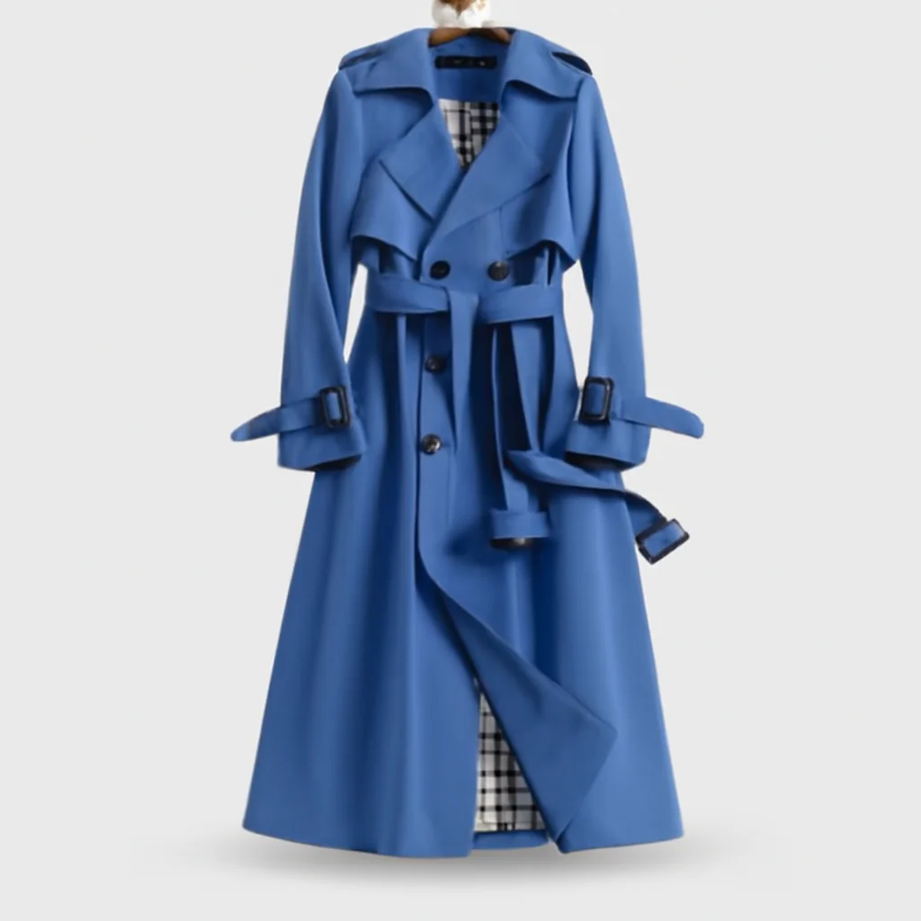 Emily –  Long Trench Coat with Collar, Button Fastening & Waist Belt - Image 4