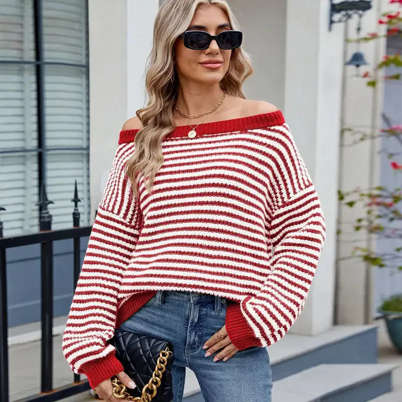 Emma – Knitted Sweater with Lantern Sleeves & Striped Texture Pattern - Image 5