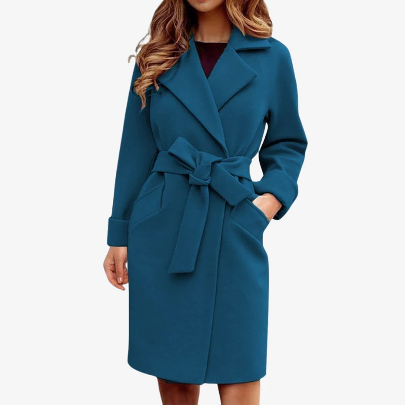 Emma – Long Sleeved Trench Coat with Lapel Collar and Adjustable Belt