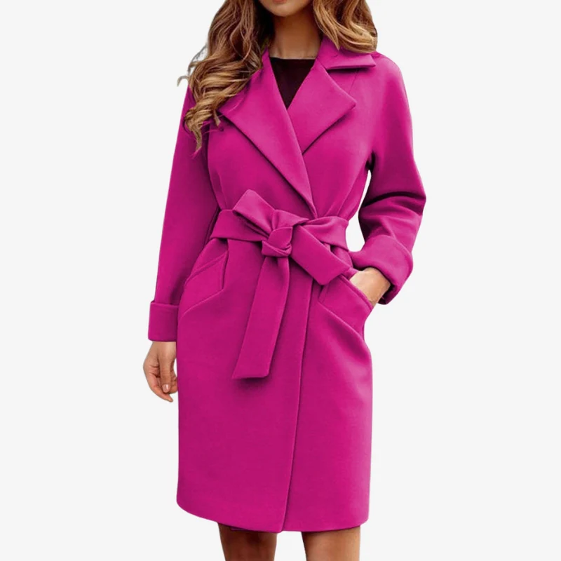 Emma – Long Sleeved Trench Coat with Lapel Collar and Adjustable Belt - Image 2