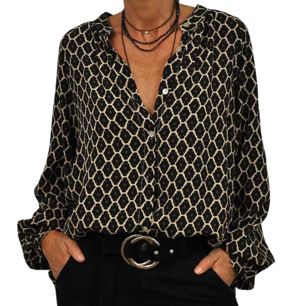 Erika – V-Neck Blouse with Long Sleeves & Button Fastening - Image 2