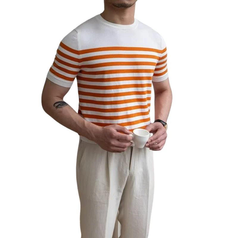 Fabian – Men's Striped Short Sleeve T-shirt with Round Neck - Image 2