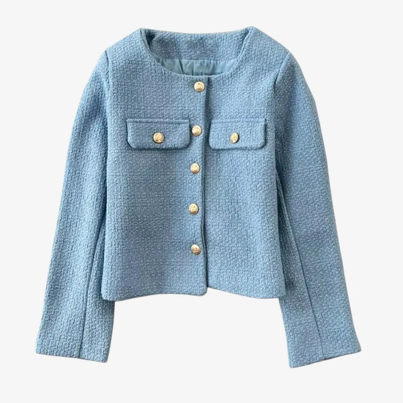 Grace – Long Sleeve Round Neck Jacket with Button Closure