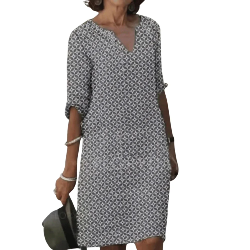 Hanne – Printed Dress with V-Neck and Short Sleeves - Image 3