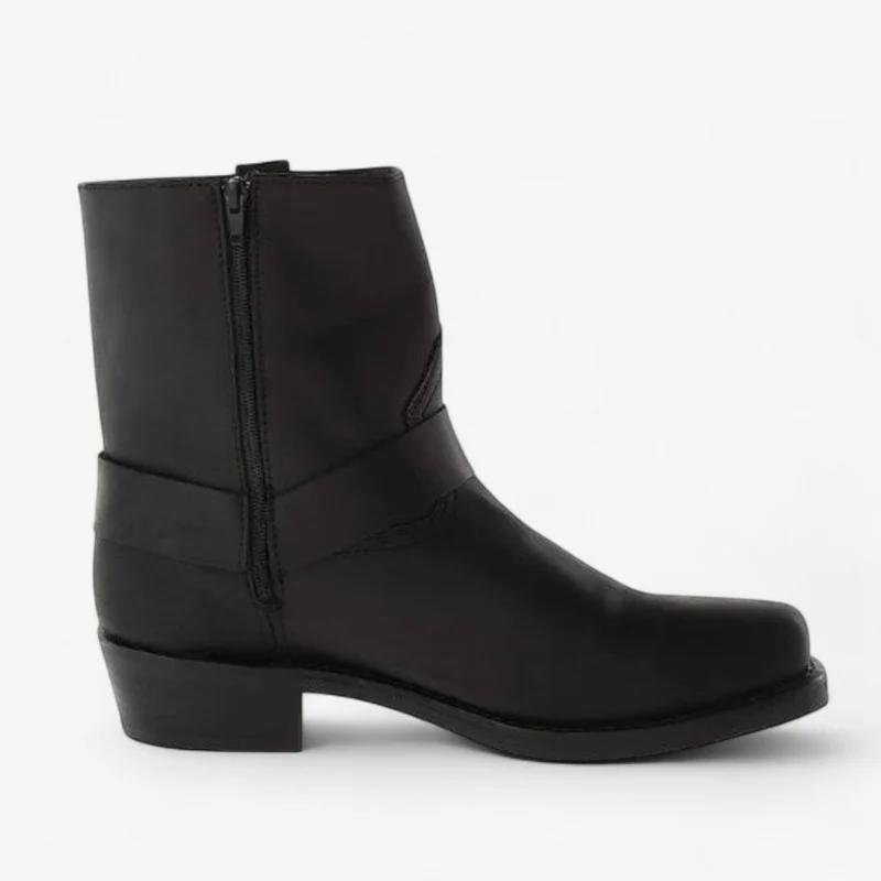 Stephen  – Square Toe Boots with High Buckle and Side Zip - Image 4